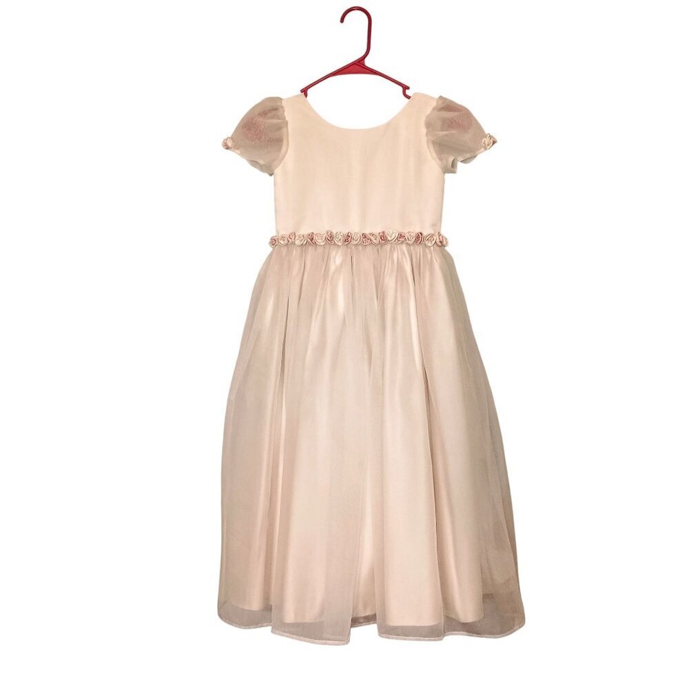 Mori Lee Flower Girl Dress, Mini Satin Ribbon Roses Lg Bow on Back EUC Size 5/6